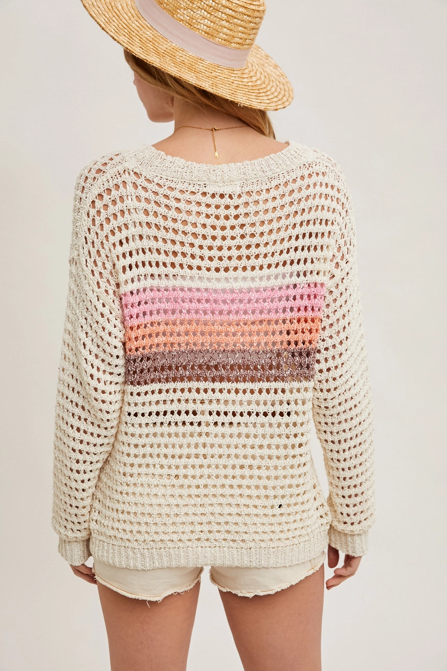 Open Knit Colorblock Sweater