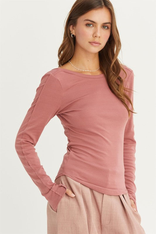 Clay Long Sleeve Top With Low Scoop Back