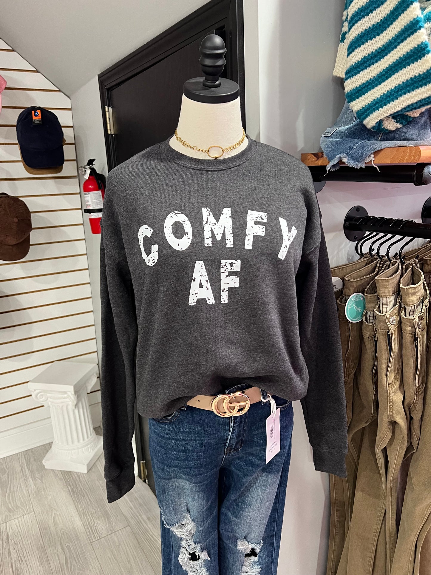 Comfy AF / Dark Heather Crewneck