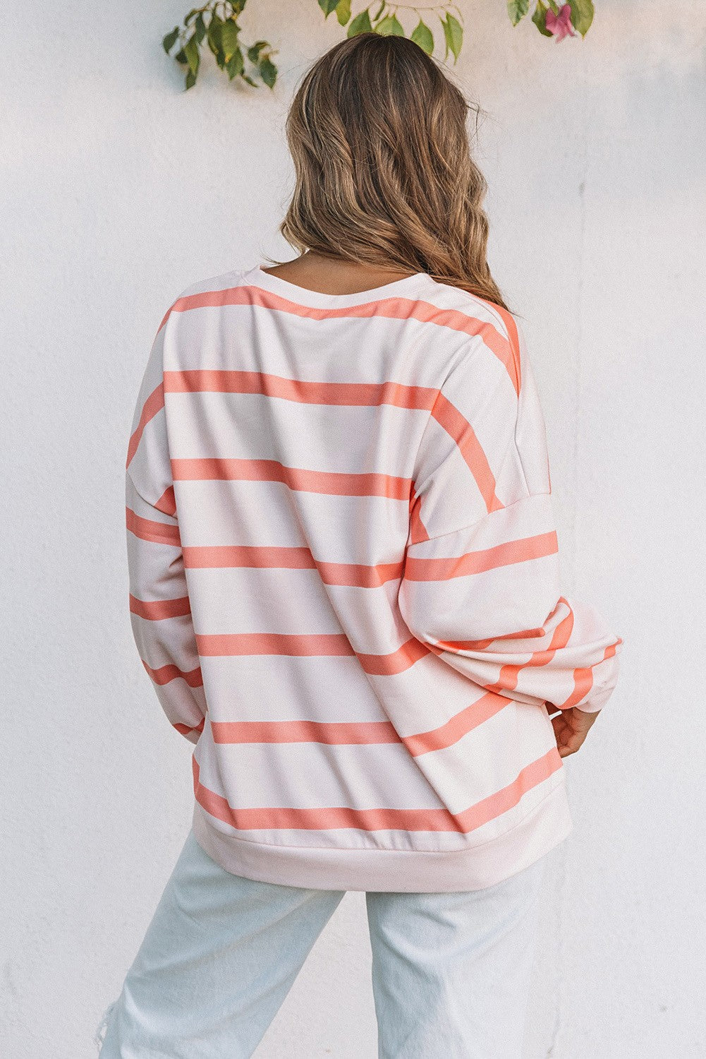Drop Shoulder Summer Striped Sweatshirt