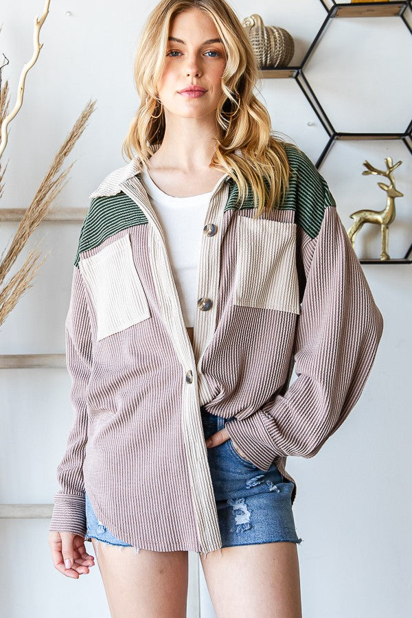 Taupe Colorblock Shacket