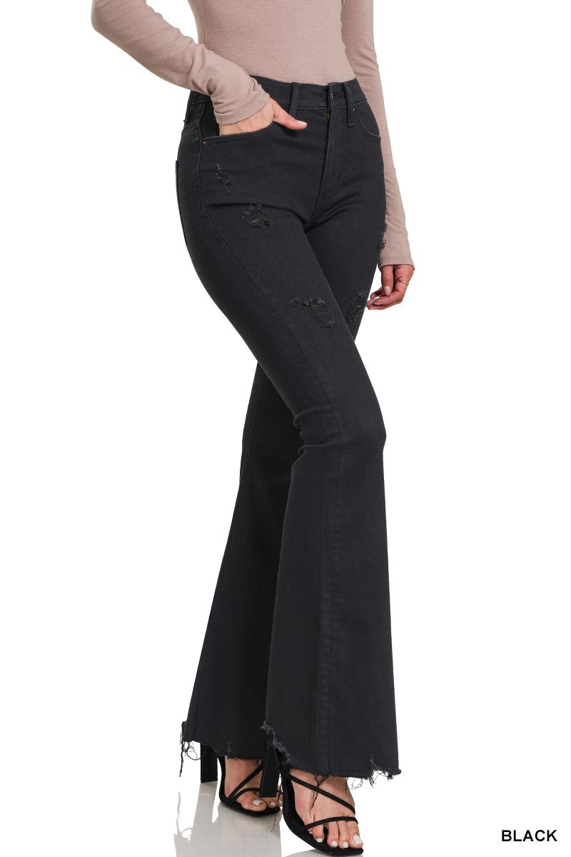 Zenana Black High Rise Flare Denim Pants