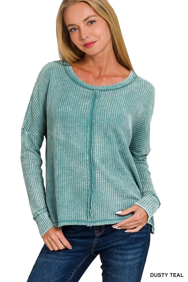 Washed Waffle Long Sleeve Top