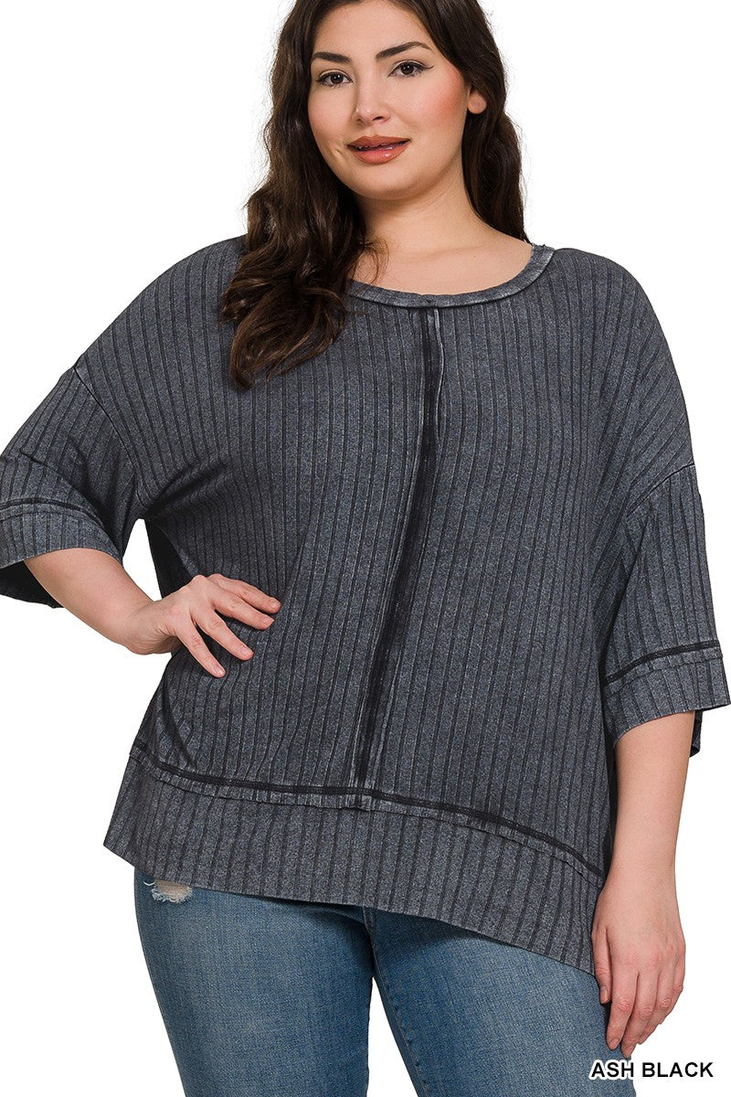 Plus Ash Black Ribbed T-Shirt