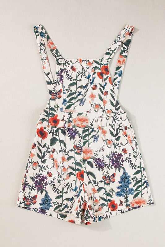 Beige Floral Ribbed Overalls