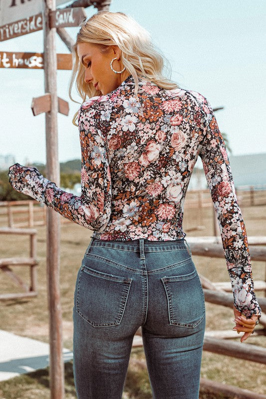 Soft Mesh Long Sleeve Mock Neck Top