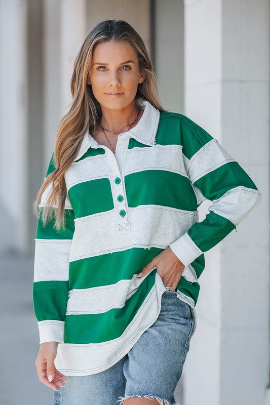 Striped Oversized Button Sweatshirt