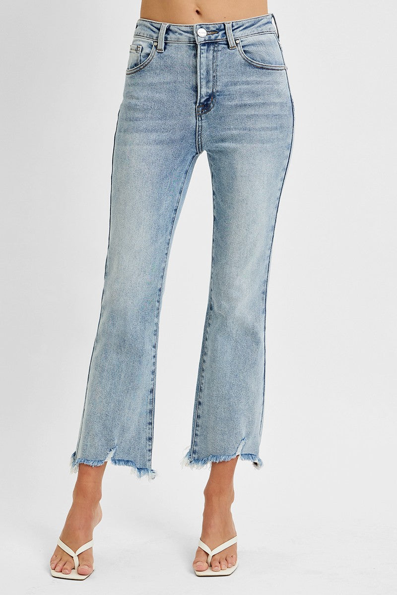 Plus Size High Rise Crop Flare Frayed Hem Jeans