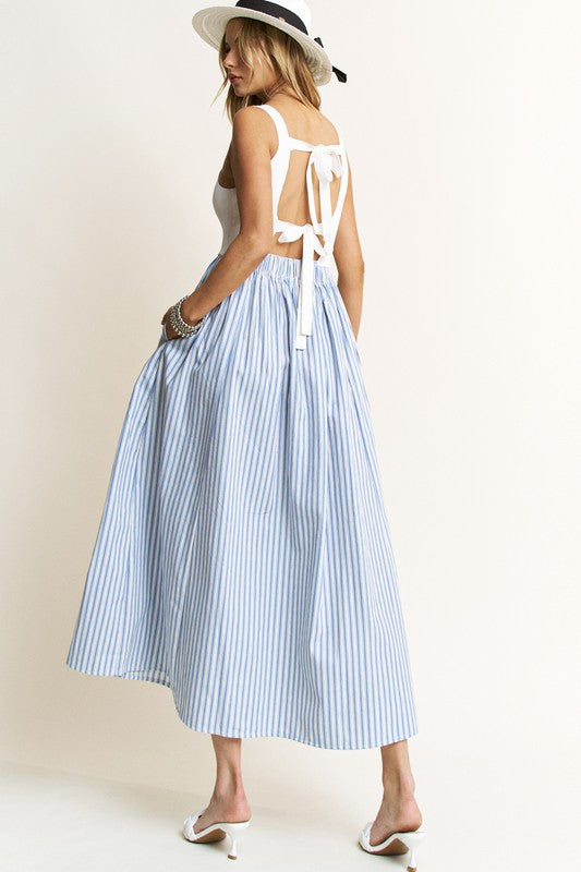 Open Back Tie Maxi Striped Dress