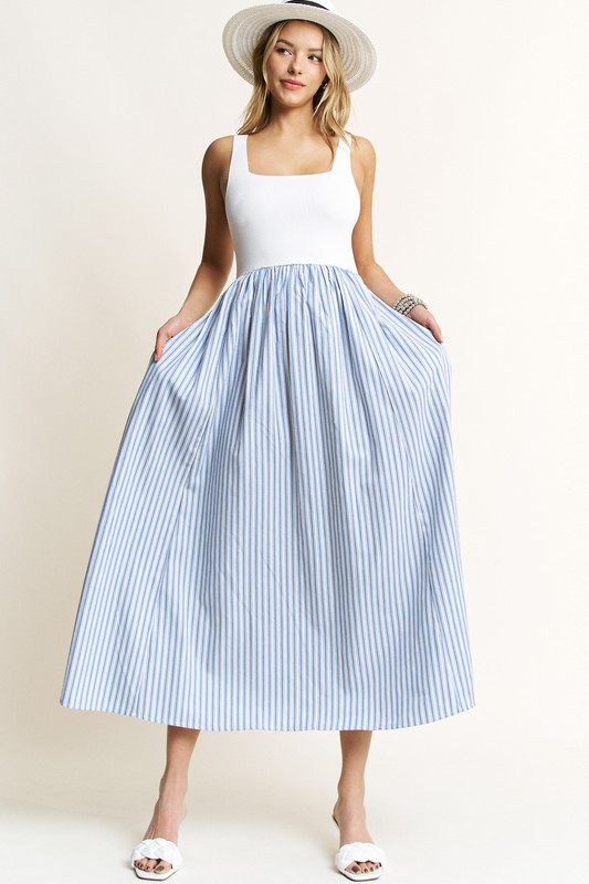 Open Back Tie Maxi Striped Dress