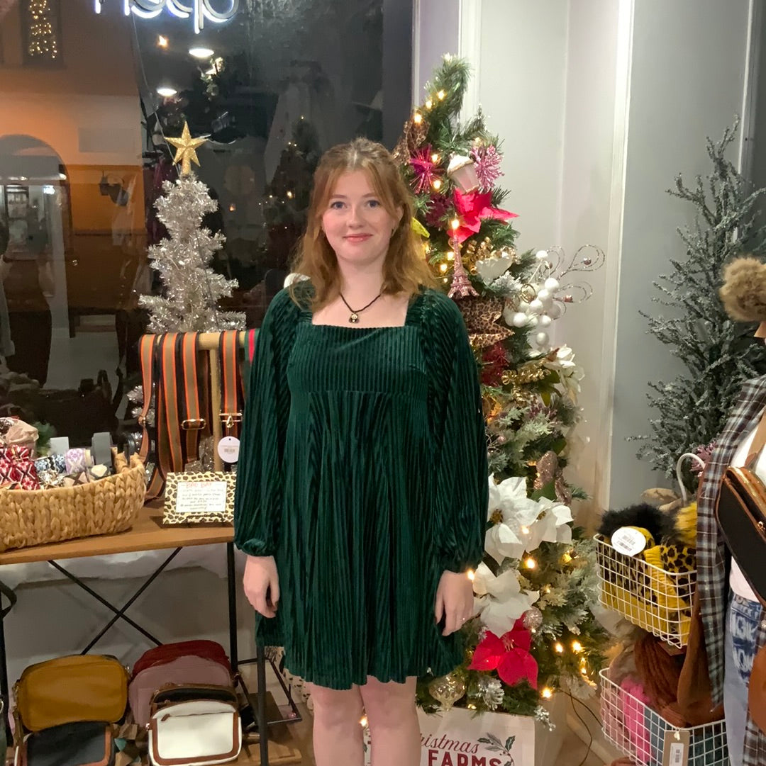 Emerald Tie Back Square Neck Velvet Dress