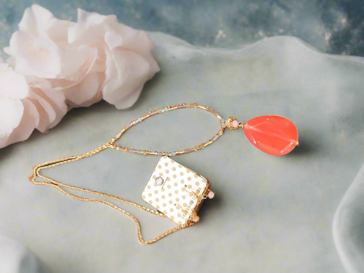 Long Beaded Stone Necklace/Earings