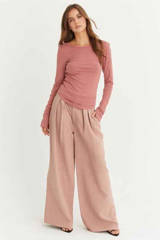 Clay Long Sleeve Top With Low Scoop Back