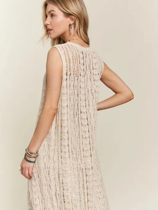 Button Down Crochet Long Cardigan