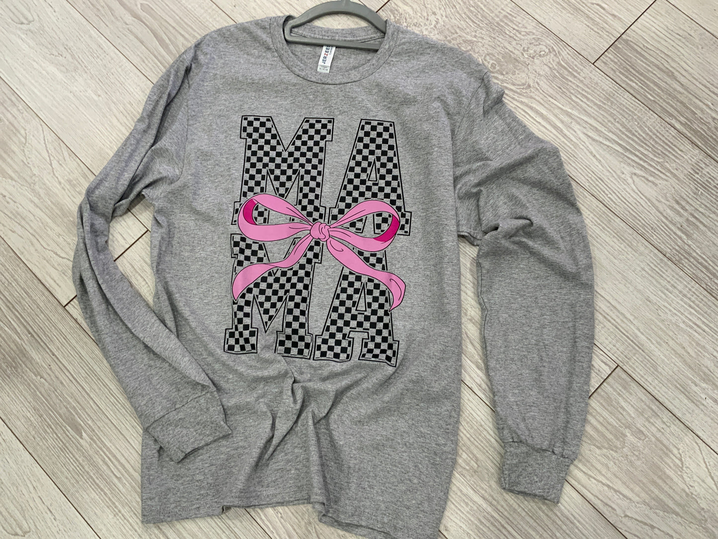 Checkered Mama Bow Long Sleeve Tee