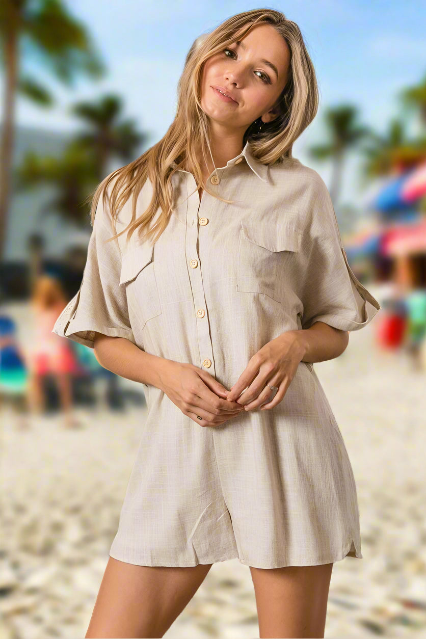 Button Up Shorts Romper