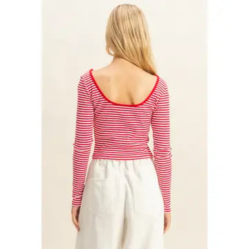 Striped Long Sleeve Top with Scoop Back