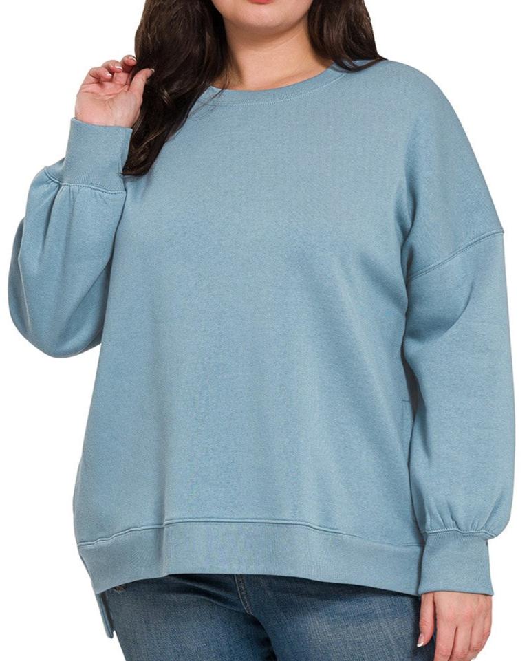 Blue Grey Fleece Boyfriend Sweatshirt