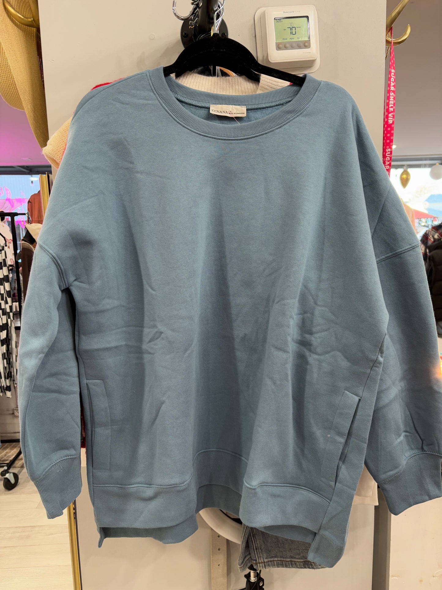 Blue Grey Fleece Boyfriend Sweatshirt
