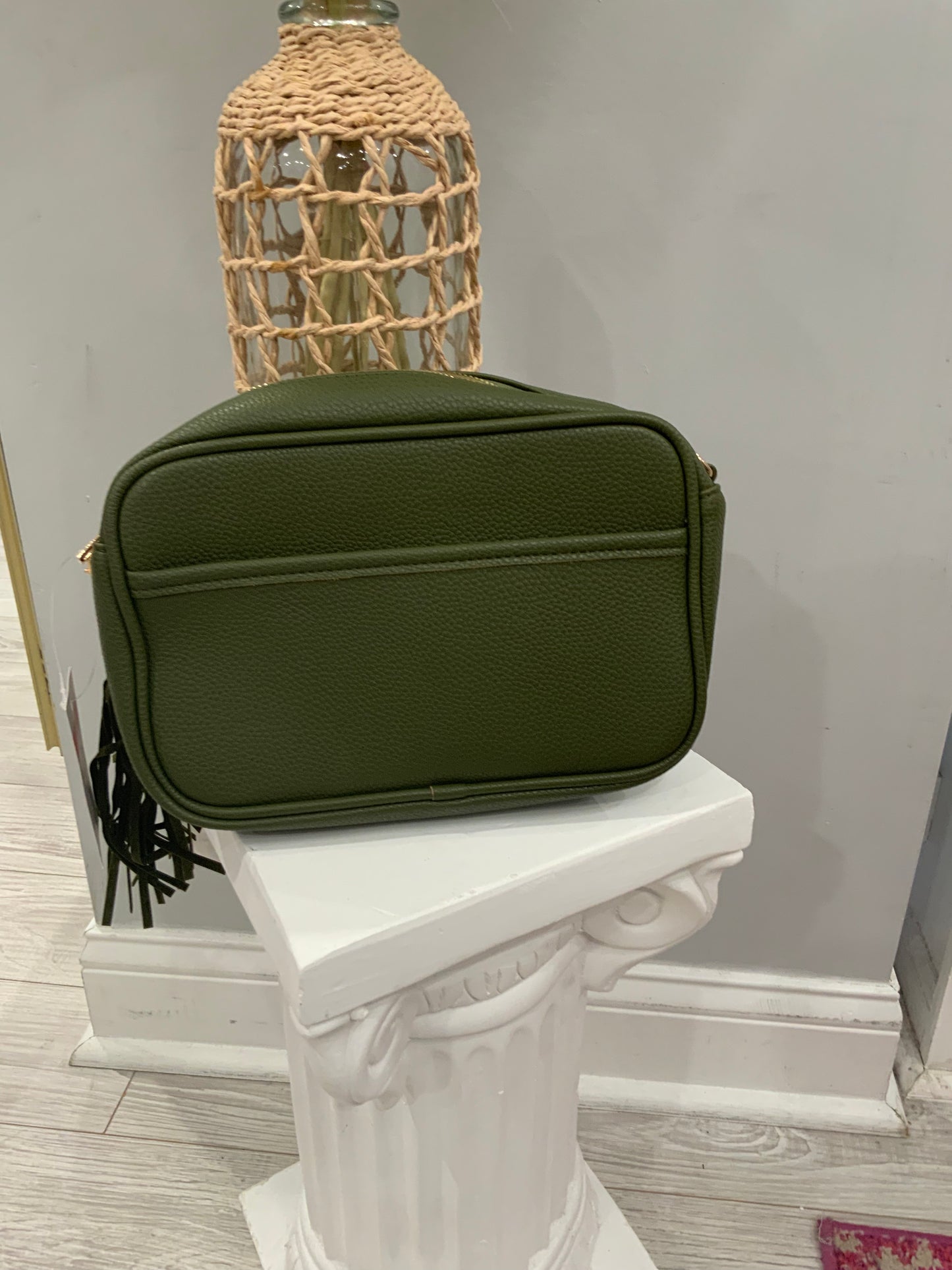 Green Tassel Camera Crossbody