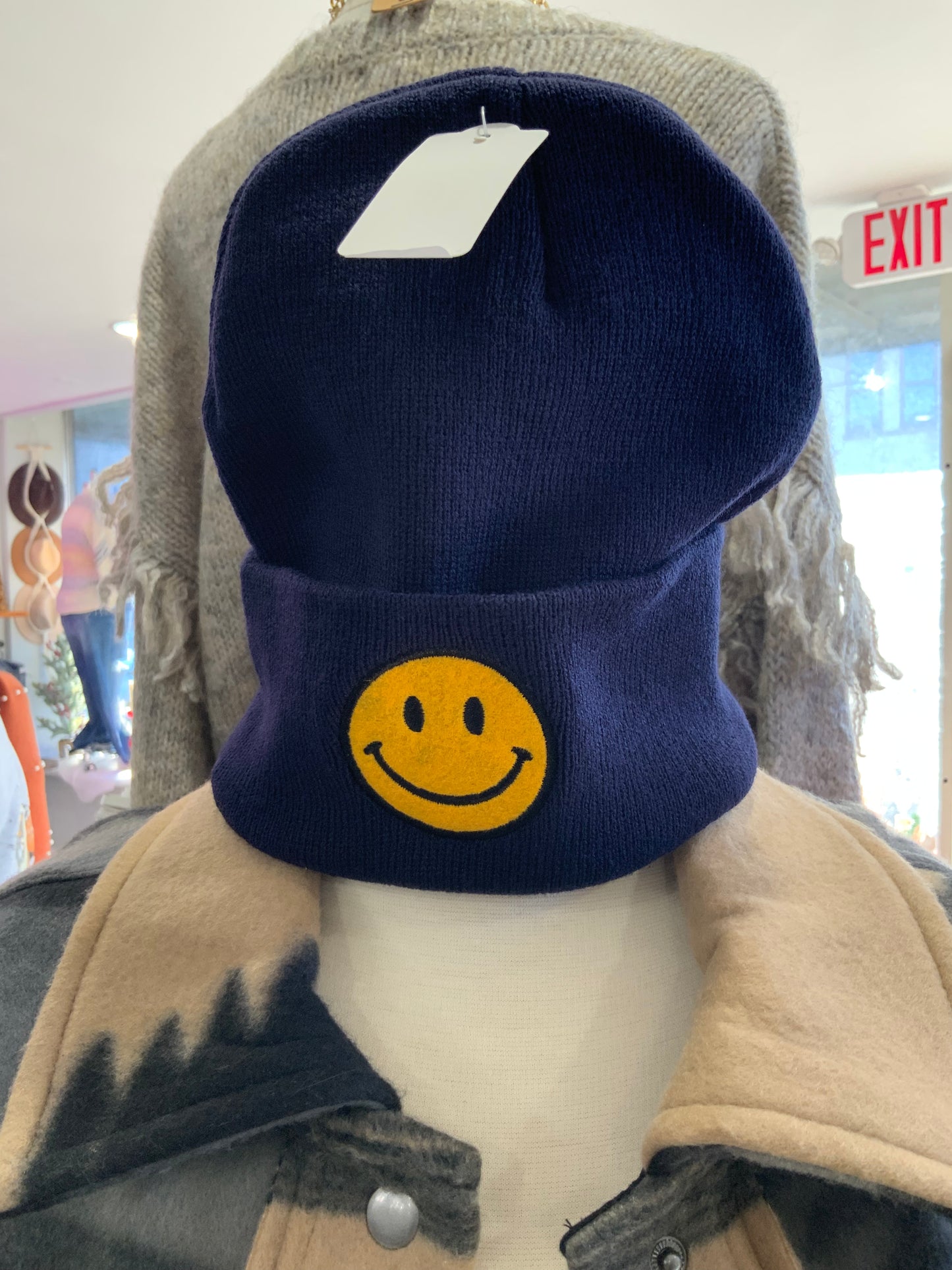 Navy Smiley Patch Beanie