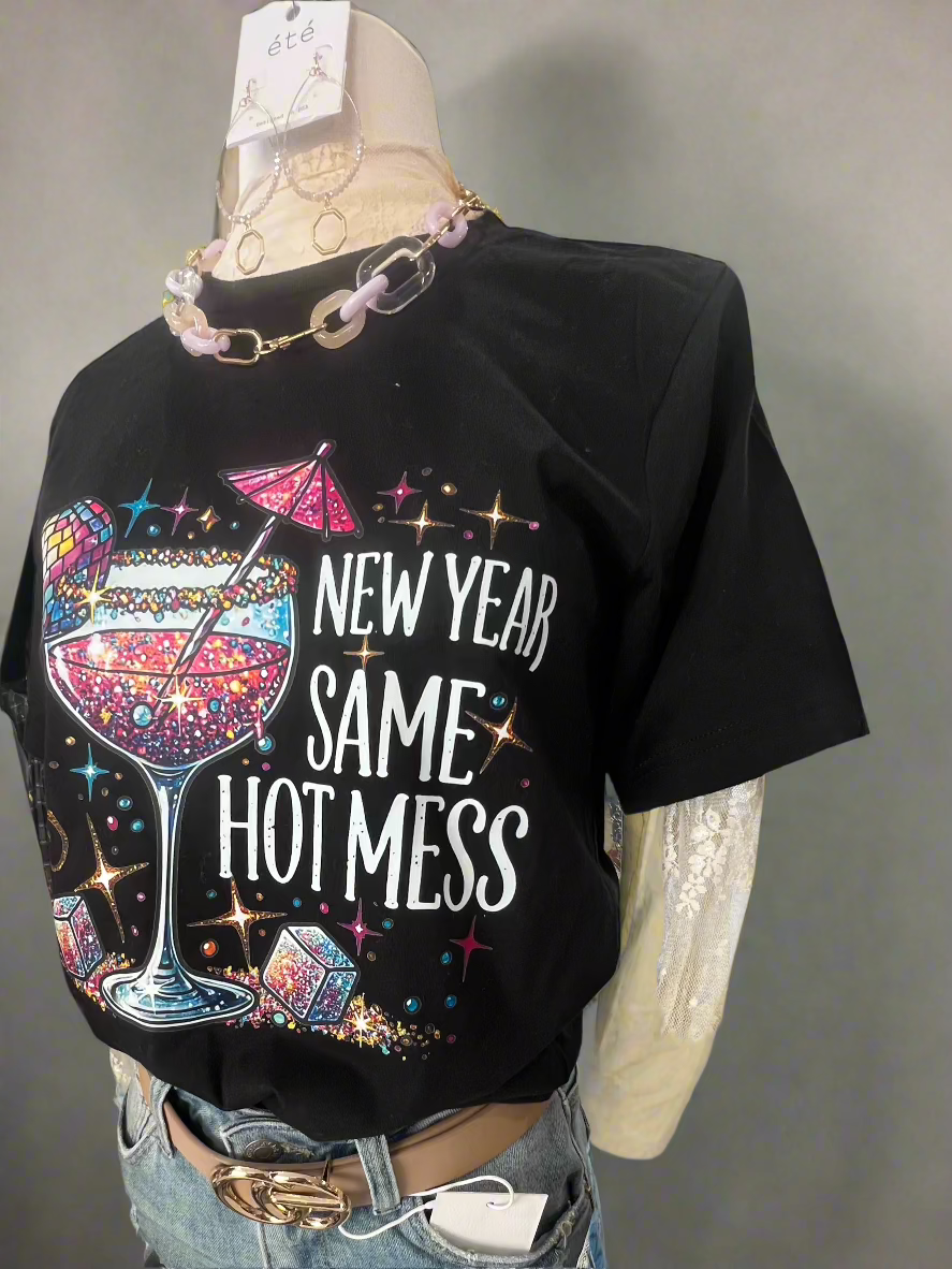 New Year Same Hot Mess Disco Ball Tee