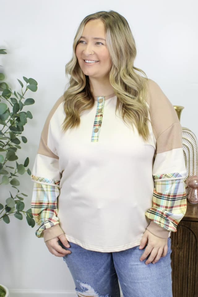 Plaid Tan Shirt 1X-4X PLUS SIZE