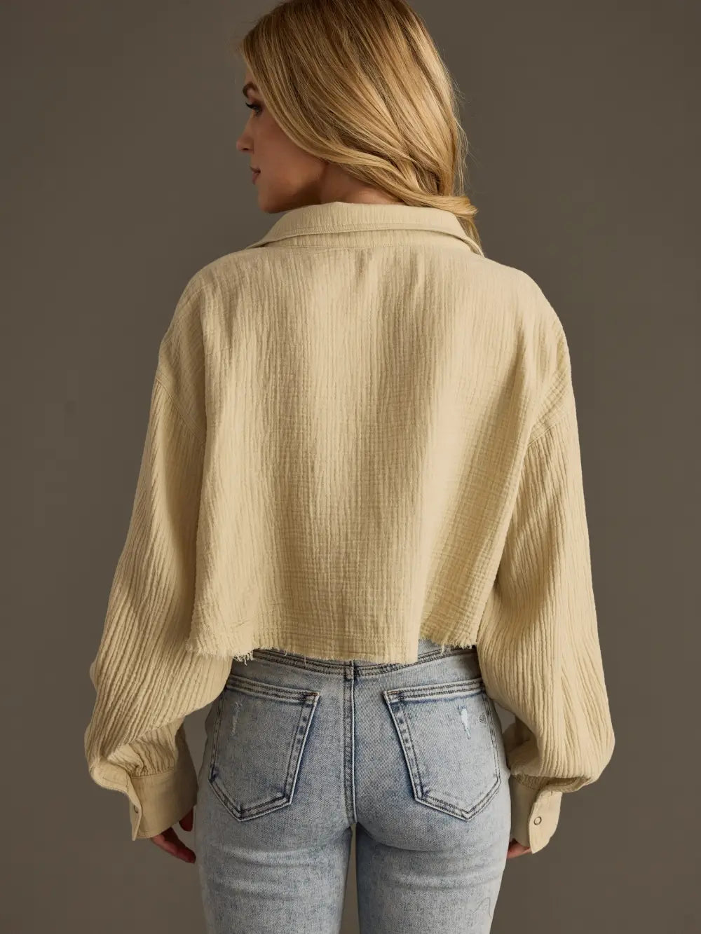Khaki Gauze Button Up Top