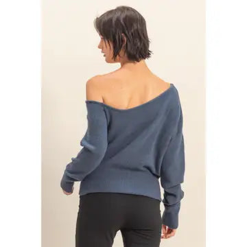 Off The Shoulder Sweater Dust Navy