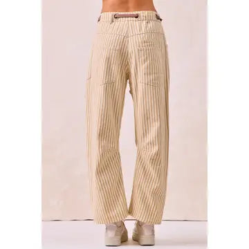 Purple Striped Twill Barrel Pants