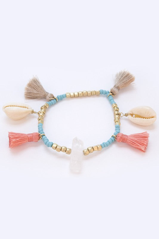 Pink Nature Sea Shell Tassle Bracelet