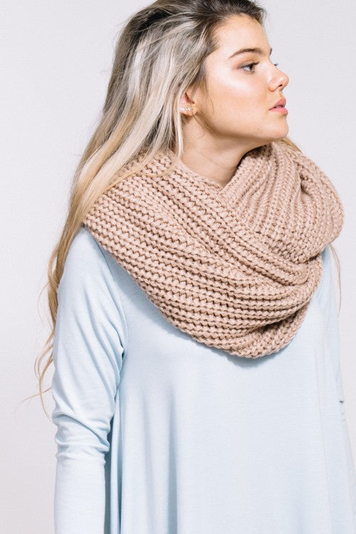 Tan Infinity Loop Knit Scarf