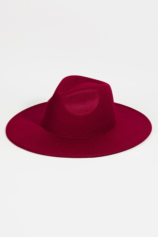 Dark Burgundy Flat Brim Fedora Hat