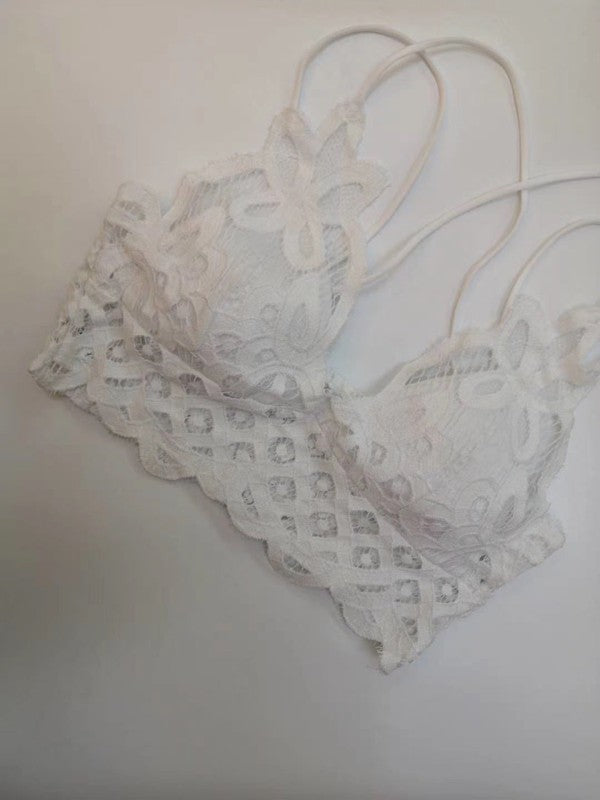 White Crochet Strappy Lace Bralette