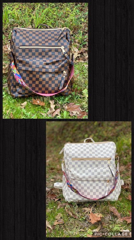 White Checkered Backpack 11.8x12.5x5.5
