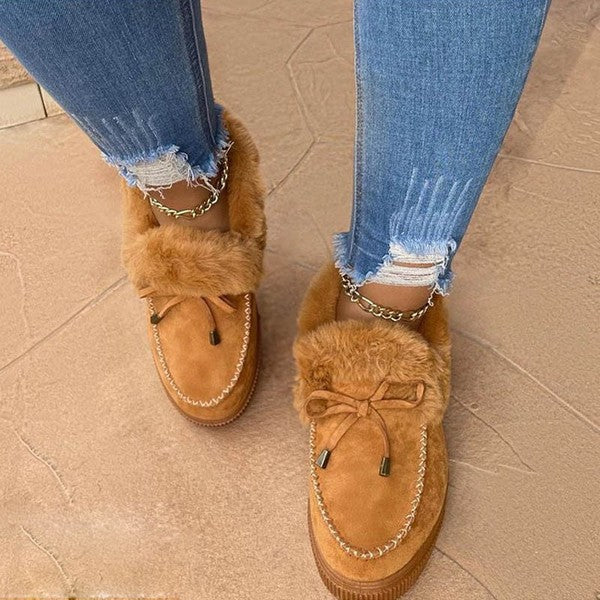 Tan Fuzzy Moccasin Slippers