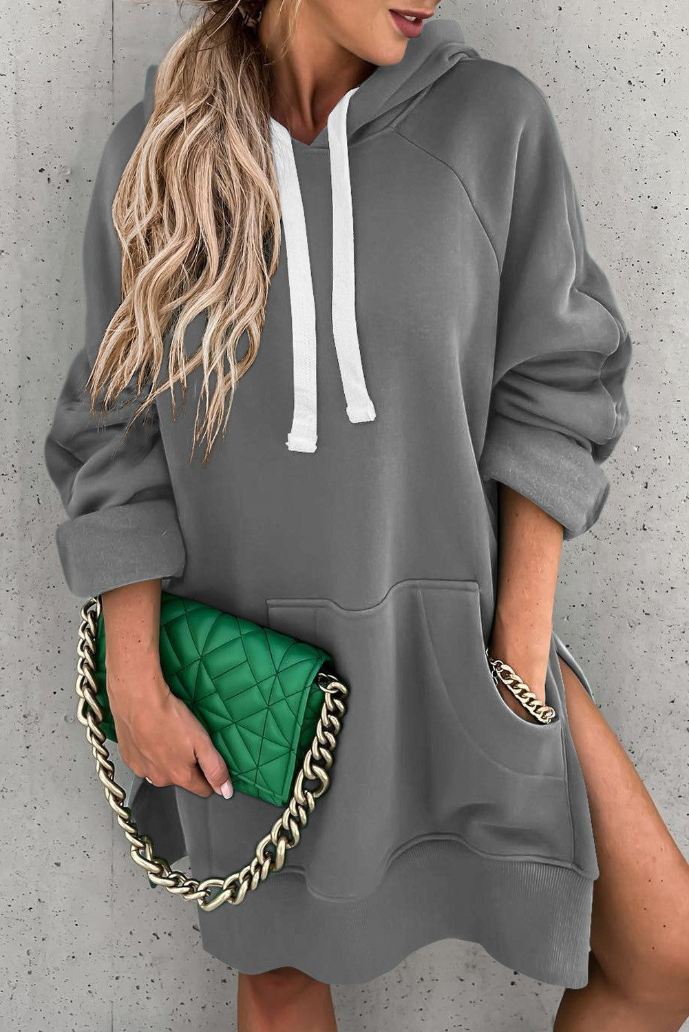 Grey Oversized Drawstring Hoodie