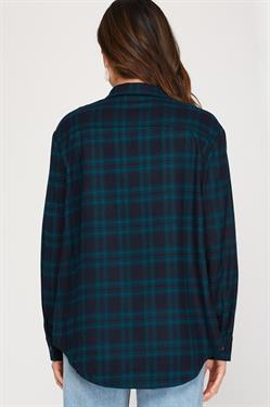 Plus Teal Woven Plaid Flannel Shirt