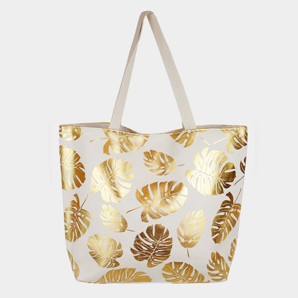 Gold Tropical Leaves Foil Beach Bag
