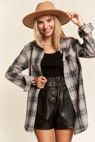 Grey Button Down Plaid Shirt