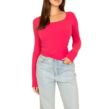 Fuchsia Square Neck Long Sleeve