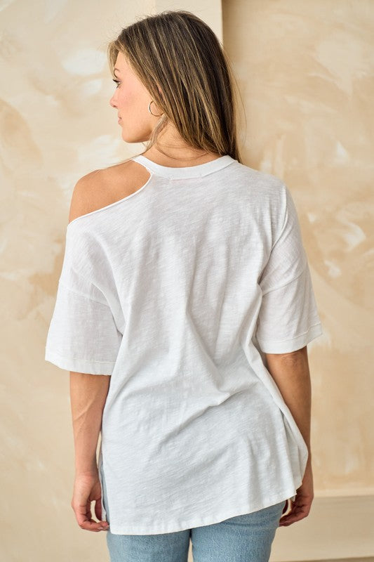 White Casual Cold Shoulder Top