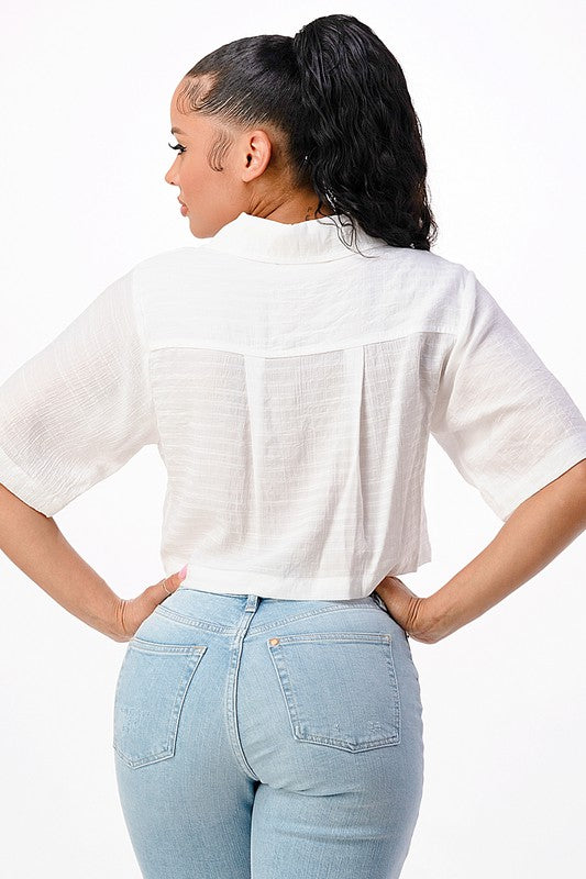 White Button-Down Crop Blouse