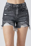 Risen Black High Rise Distressed Shorts