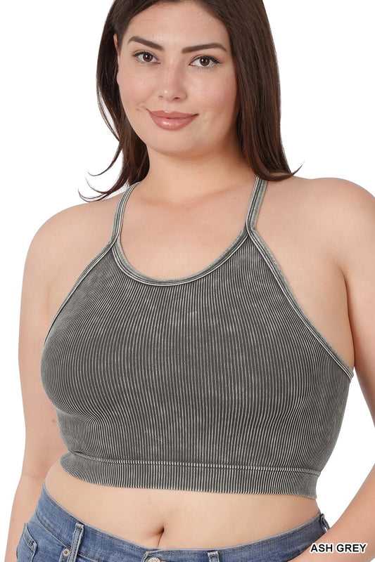 Curvy Ash Grey Washed Ribbed Seamless Bralette