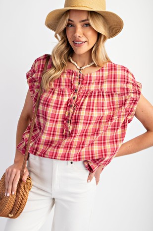 Plaid Patterned Button-Down Top