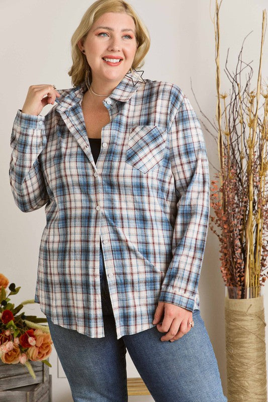 Blue Button Down Plaid Shirt