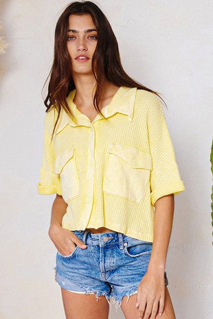 Summer Crop Button Up- Yellow