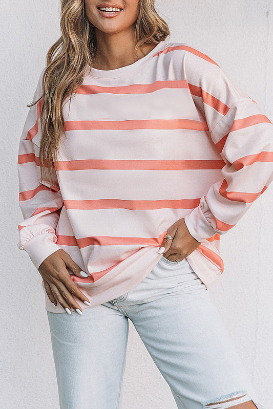 Drop Shoulder Summer Striped Sweatshirt