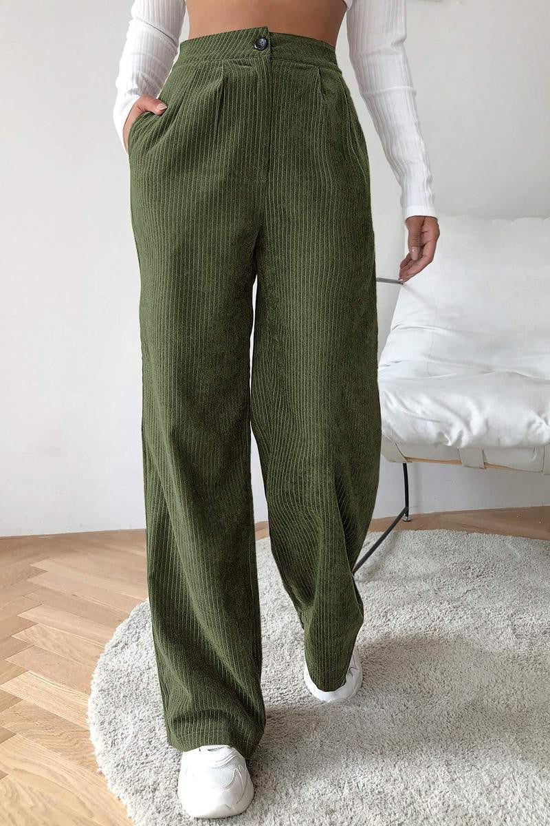 Army Green Soft Corduroy Wide Leg Pants